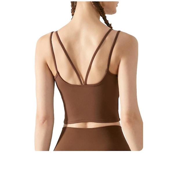 Naisten treeniurheiluliivit Fitness Selästä avoin pehmustettu liivi Jooga Crop Tank Top Brown S