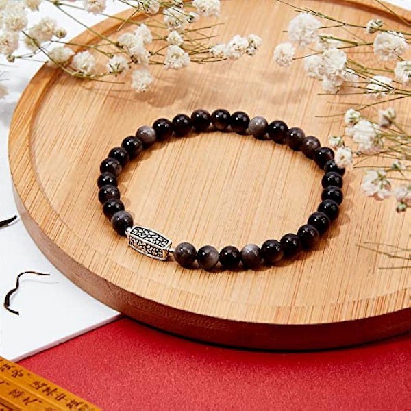 132 st Naturliga Silver Obsidian Pärlor Strängar 6mm Naturliga Ädelstenar Lösa Pärlor Runda Glas Distans Pärlor för DIY Örhänge Armband Halsband Smycken Tillverkning