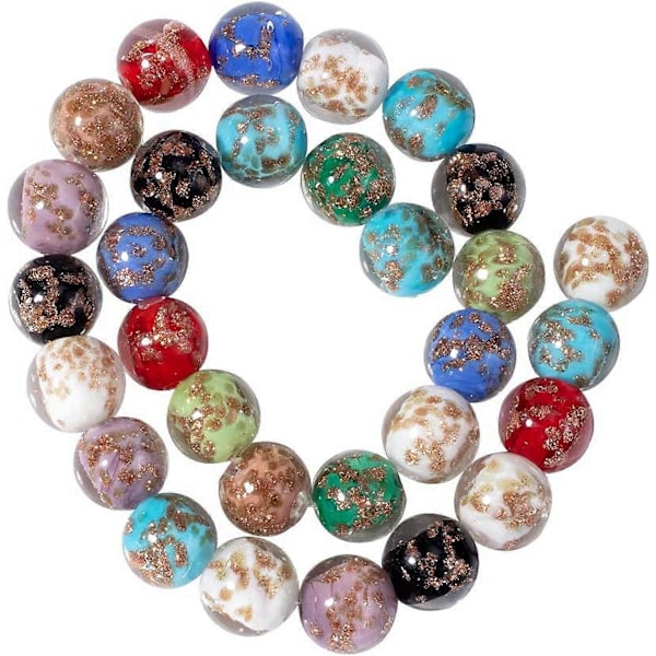 30 st Goldsand Lampwork Glaspärlor Runda Distanspärlor för Smyckestillverkning