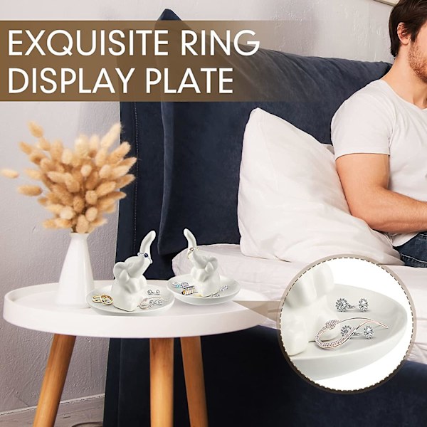2 stk. Elefant Ringholder Keramisk Ring Skål Ringstativ Til Smykker Forlovelse Bryllup Pyntebakker Til Fødselsdag Jul Valentinsdag Gave, Hvid