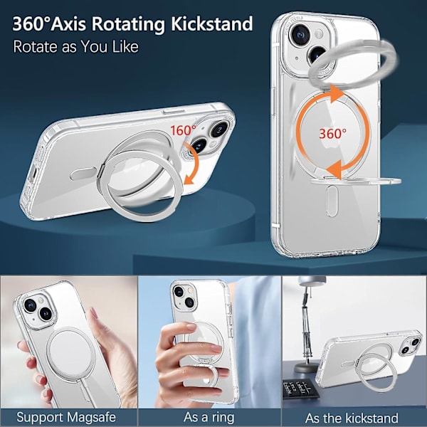 iPhone 15 Pro Skal för MagSafe med StativKlar Trådlös Lätt Tunn TPU Bumper PC Skal Skyddande Skal Mobiltelefon Skal för 6,1 Tum Transparent