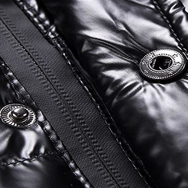 Herr glänsande dunjacka avtagbar huva vinter tjock värme pufferjacka Black 2XL