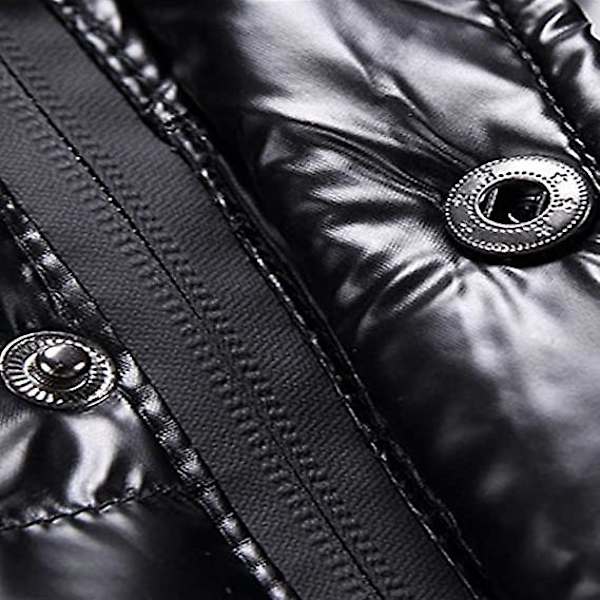 Miesten Kiiltävä Untuvatakki Irrotettavalla Hupulla Talvella Paksu Lämmin Pufferitakki Black M