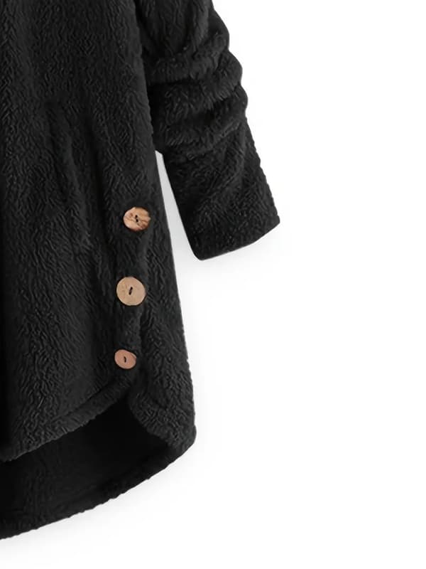 Termisk damejakke med knapper, varmt overtøj til efterår og vinter, dametøj black XL