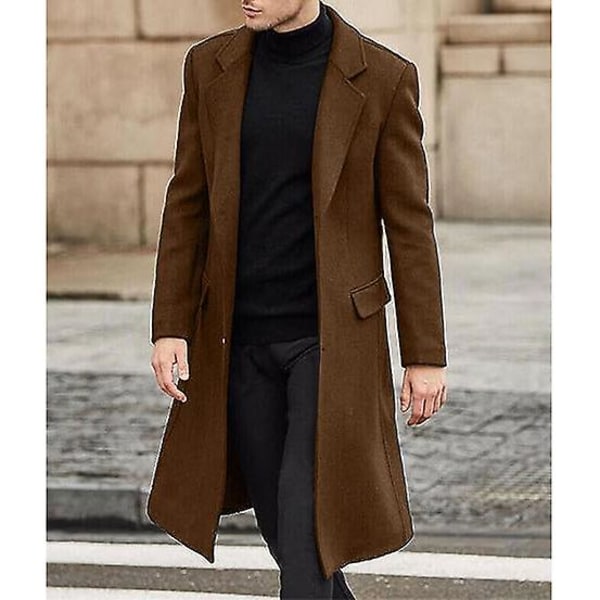 Herre Casual Trenchcoat Slim Fit Lang Jakke Overfrakke Brown 3XL