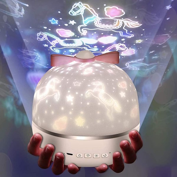 Stjernehimmel Projektorlampe, 360 Roterende 6 Forskjellige Projeksjonsfilmer LED Nattlys USB Lading Stjernelys Projektor