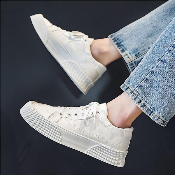 Herre Canvas Sko Mode Sneakers Lav Top Tennissko Snørebånd Casual Sko 3Dn2210 White EU 40
