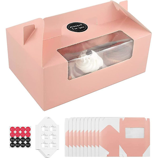 10 stk. Heilwiy Cupcake Æsker. 6 Huller Bærbar Cupcake Æske Med Vindue Gave