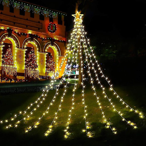 Juldekorasjoner Stjernelys Lyslenker, Led Julelys Eventyrlys Blinkende Lys For Utendørs Høytid Warm light UK Plug