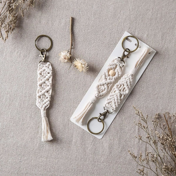 Mini Macrame Nøgleringe Boho Macrame Taskevedhæng Med Kvaster Søde Håndlavede Accessories Til Bilnøglepung Telefonpung Unik Gave Festartikler, Na