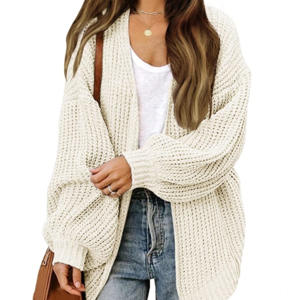 Dam tröja vinter casual oversized chunky ytterkläder med ficka för vardagsarbete shopping L Beige