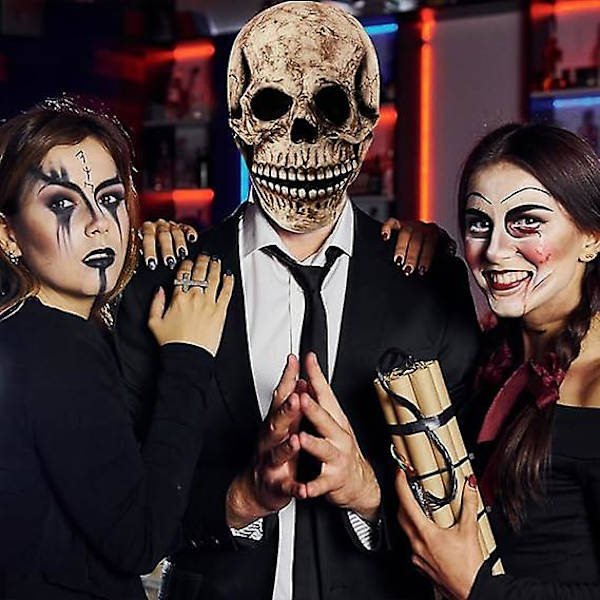 Halloween Skelet Maske, Uhyggelig Halloween Fuld Hoved Skalle Maske med Bevægelig Kæbe, 3D Halloween Masker til Mænd Cosplay Universal Voksenstørrelse