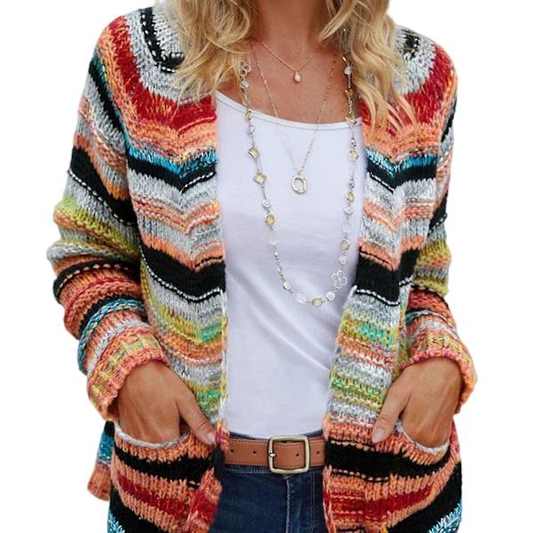Dam Cardigan Tryckt Print Pendlare Casual Lös Jacka Print Pendlare Casual L