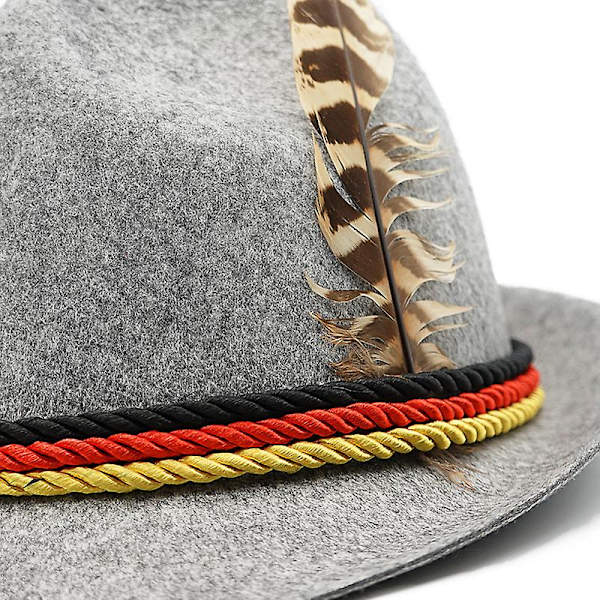 Tysk alpin Oktoberfest bayersk kostymhatt med fjäder Grey