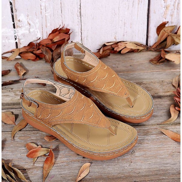 Dam Solid Color Broderade Flip Flop Sandaler Strandtofflor 086 Brown EU 37