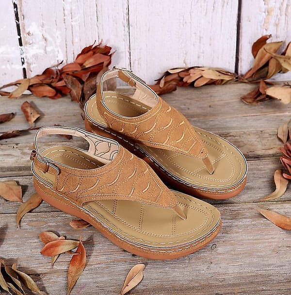 Dames Solid Farvede Brodererede Flip Flop Sandaler Strandtøfler 086 Brown EU 41