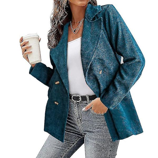 Kordfløyelsjakke for kvinner, ensfarget, løs jakke med jakkeslag, moteriktig yttertøy med lange ermer for 2XL White