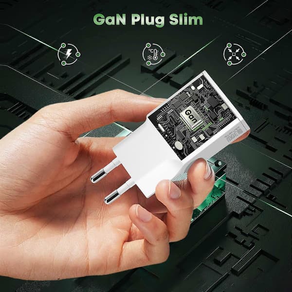 USB-C Sector Oplader GaN 30W Kompakt Format, Hvid