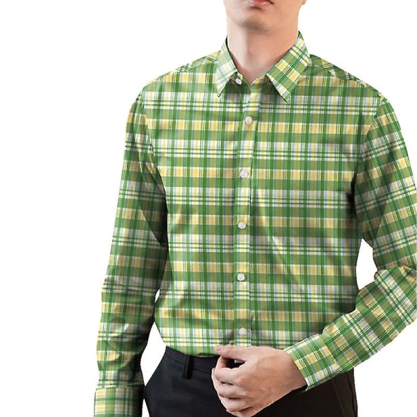 Miesten Slim-fit pitkähihainen paita, Miesten napitettavat paidat Green M