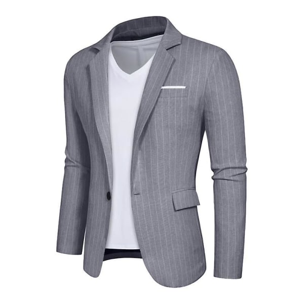 Herre Blazer Slim Fit Jakke, Enkeltknappet Blazer med Én Knap Grey S