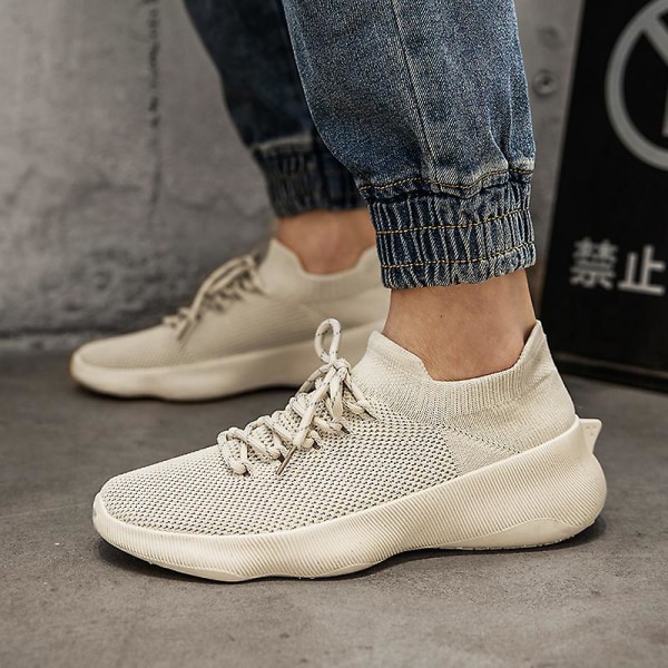 Herr Sports Casual Skor Stickade Skor Kokosnötsskor Strumpor Skor T580 Beige EU 42