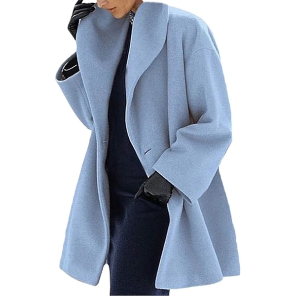 Mode Multifarvet Kvinders Ulfrakke Trenchcoat Lang Varmt Vinter Parka Med Rever blue M