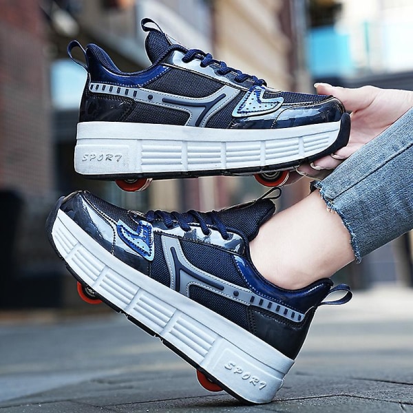 Drenge Piger Sneakers Sko med dobbelthjul LED Lys Sko 3F908 Blue EU 39