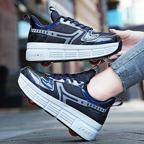 Pojkar Flickor Sneakers Dubbelhjuliga Skor Led Ljusskor 3F908 Blue EU 36