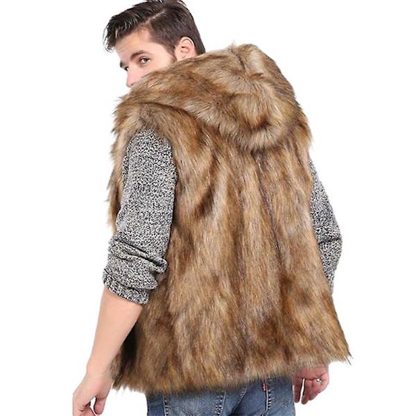 Herre Faux Pels Vest Veste Ærmeløs Hætte Jakke Frakke M