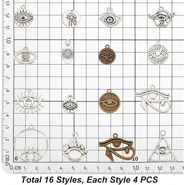 64 st Evil Eye-berlocker Tibetansk stil Egyptiska ögonberlocker Legering Ving Dangle Berlocker Distanspärlor