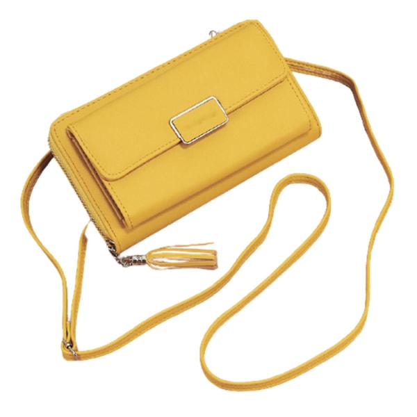 Kvinnors PU Crossbody-väska med dragkedja och justerbar rem Touch Screen Mobiltelefon Axelväska för Yellow