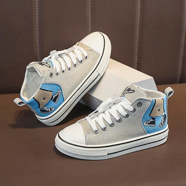 Barn Canvas Skor Mode Sneakers Low Top Tennis Skor Snörning Casual Skor 3D606 Blue EU 34