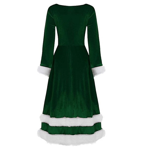 Womens Mrs Santa Claus Kostym Jul Sammet Långärmad Klänning Green M