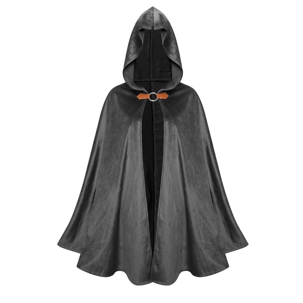 Män Huva Kåpa, Vuxen Medeltida Renässans Kostym Med Huva, Sammet Cape Halloween Klä Ut BLACK 110CM