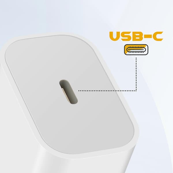 Lader USB-C Power Delivery 20W Hurtiglading Kompakt Format, Hvit