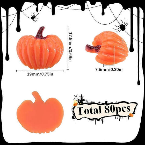 1 Ask 80 st Halloween Resin Charms Pumpa Charms Cartoon Hösttema Orange Pumpor Flatback Cabochons Bulk för Smyckestillverkning Scrapbooking Dekorera