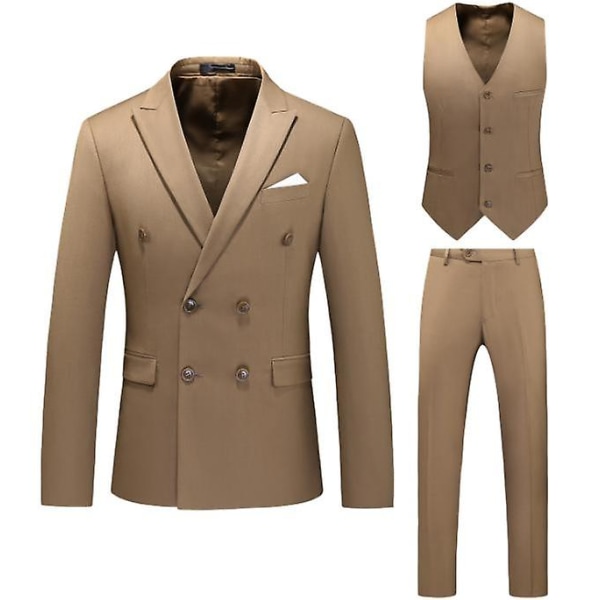 Herrkostymer 2 knappar Slim Fit 3 delar kostym khaki S