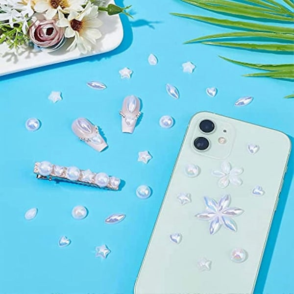 400 st Vit Pärl Cabochons 5 Stilar Akryl Halvpärlor AB Krämvit Hantverkspärlor Opaka Platta Pärlor