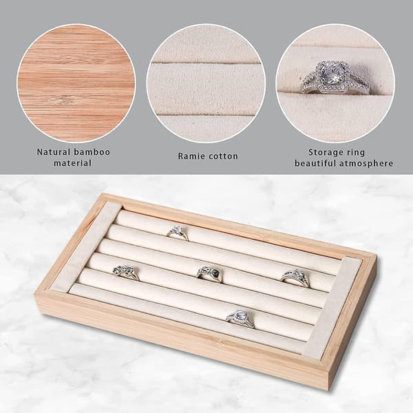 Ringhållare i bambu, ringdisplayställ, smyckesorganisationsställ för ringar örhängen säljer beige