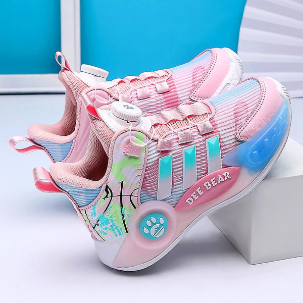 Basketskor för pojkar Högt övre Andas Sportskor Antislip Mode Sneakers 3F299 Pink EU 29