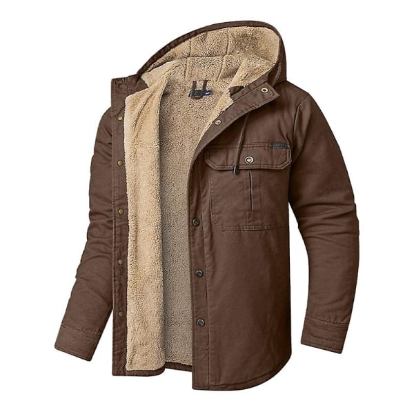 Herr Cargo Hooded Jacka, Vinter Varma Foder Termisk Jacka Rock Brown L