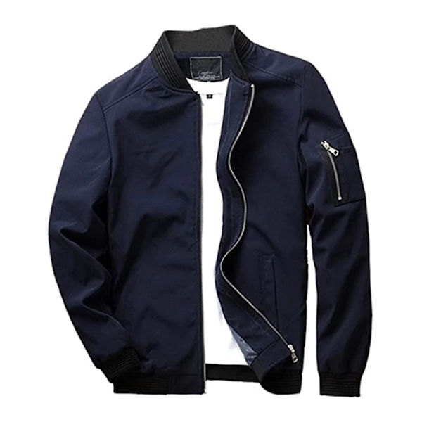 Flight Bomber Jakke Mode Afslappet Lynlåslukning Trendy Jakker Frakke Mænd L Blue