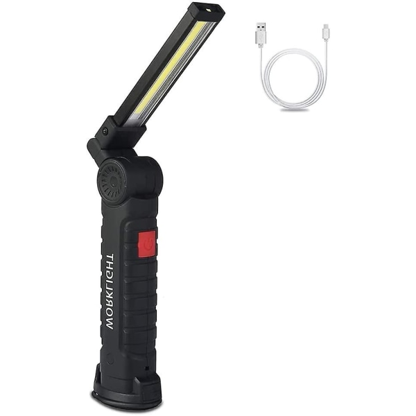 Cob LED Arbejdslampe, Størrelse L, USB Genopladelig Lommelygte Med Magnetisk Base, 360 Graders Rotation Og 5 Lysindstillinger Bærbar Inspektionslampe Handy Lommelygte,
