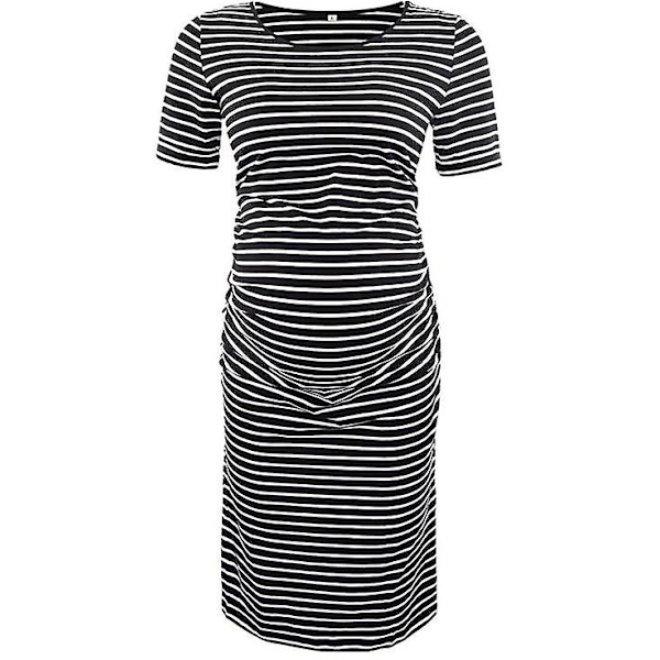 Ventekjole med rynket side, 3/4 ærmekjole, fritidstøj black XL
