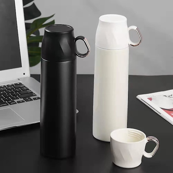 Dubbelväggig vakuumkopp termos, 350 ml rostfritt stål isolerad vattenflaska, termos (vit