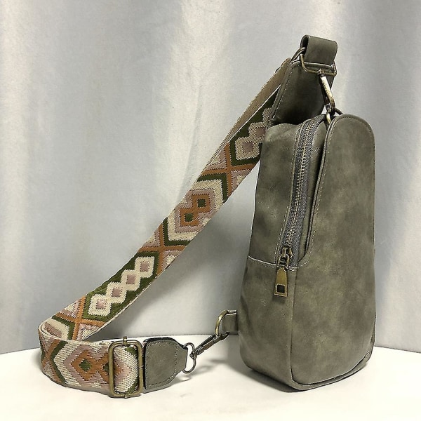 Dame PU Lær Sling Bag Bærbar Retro Crossbody Veske Vintage Glidelås Brystveske Cows