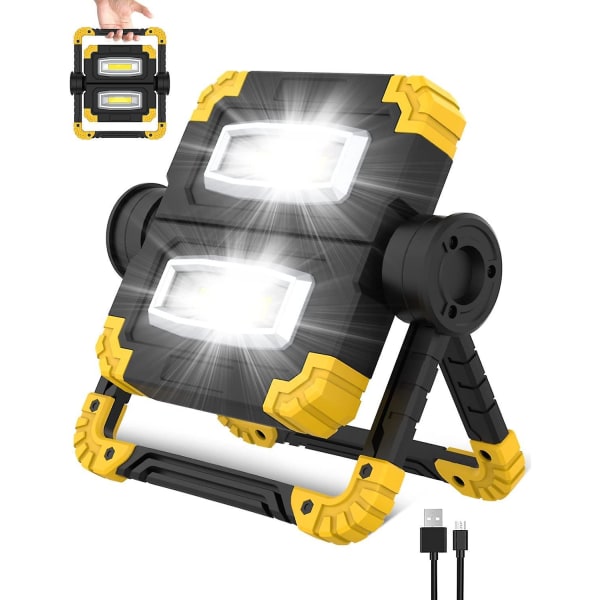 Genopladelig LED Projektør, 3 Lysindstillinger 2 Cob Vandtæt Bærbar LED Projektør, 360 Graders Rotation 1400lm Byggepladslampe Til Byggepladser S