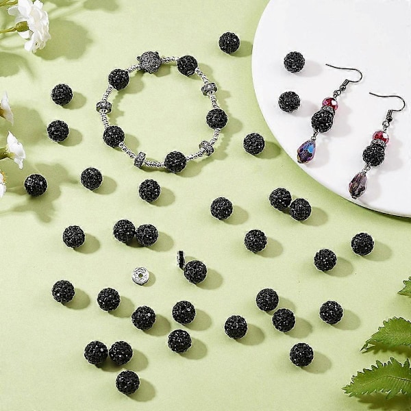 1 Ask 100 st Polymerlera Rhinestone Runda Pärlor med 10 st Mässing Rhinestone Distanspärlor Jet PP13(1,9~2mm) 6 Rader Rhinestone 10mm Hål: 1,5mm 110st/ask