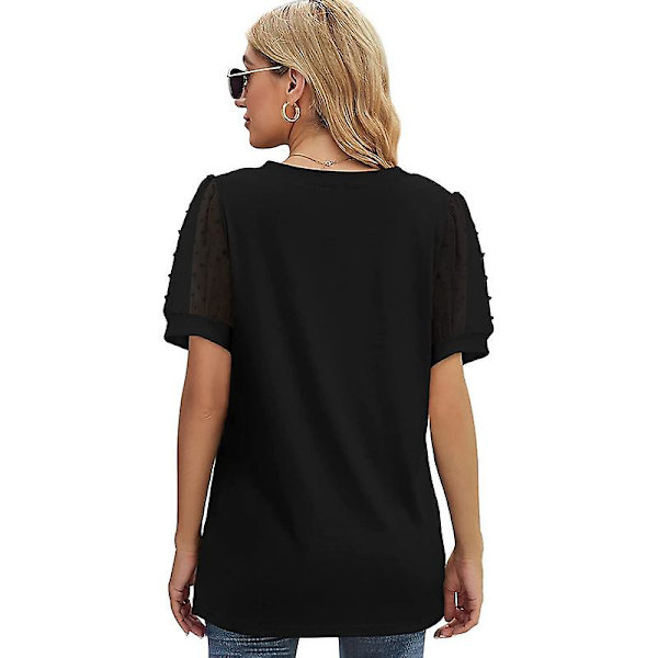 Dame Sommer Kortærmet V-Hals Casual Bluse Toppe Black M