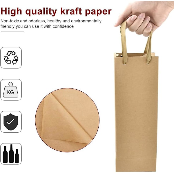 15 st A Kraft presentpåse - Flaskstorlek - 11*9*35cm - Kraft presentinslagning, förpackning, idealisk för: Flaska, kalebass, mat